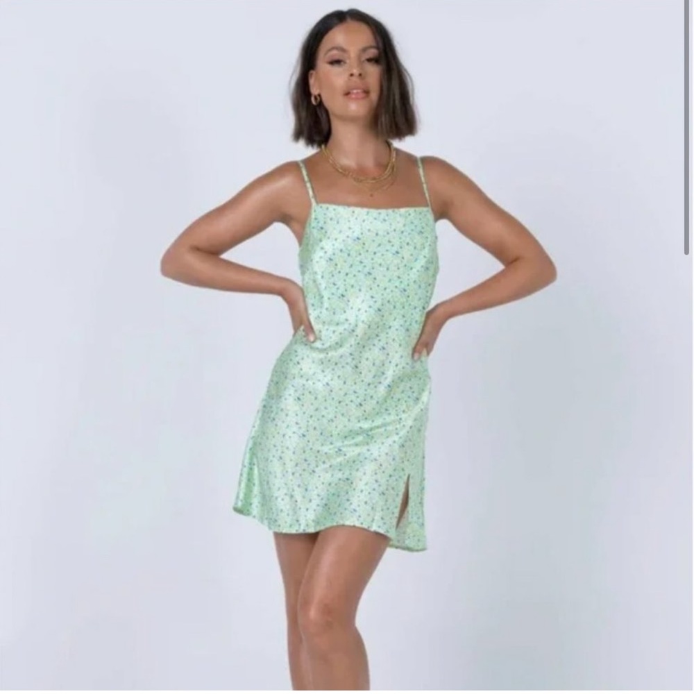 Princess Polly Dainty Green Floral Printed Satin Mini Slip Dress